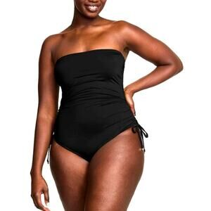 Victoria's Secret Black Essential Strapless Ruched One-Piece Swimsuit Size M
